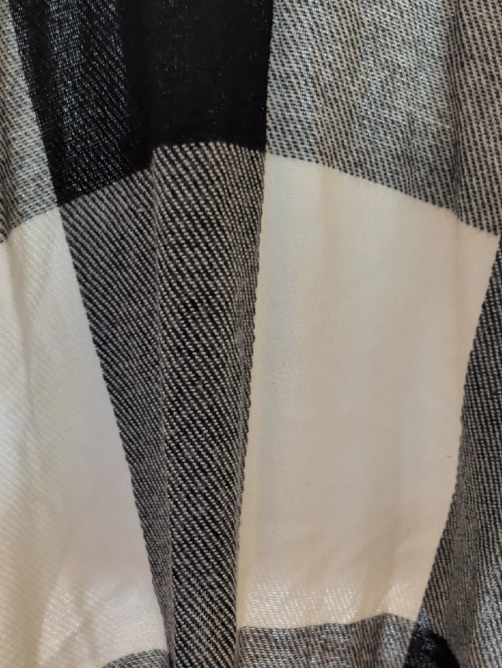 Soft & Fuzzy Black and Cream Large Plaid Fringe Scarf